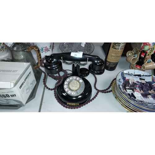 459 - Vintage French 1419 Dial Up Telephone With Extra Listening Device And Cables