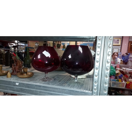 477 - 2 Large Red Brandy Glasses