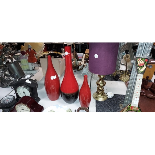 485 - 3 Red Vases, 1 John Rocha