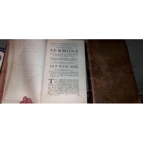 573 - Sermons Of Hugh Latimer, Bishop Of Worcester, 1758, 2 Vol Book Set. Board Off Vol 2 & Some Wear To B... 