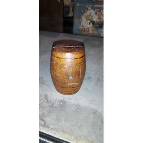 366 - Wooden Barrel Shape Money Box