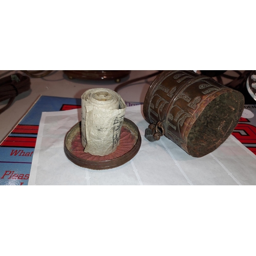 511 - 2 Tibetan Buddhist Prayer Wheels With Parchment Scrolls Inside