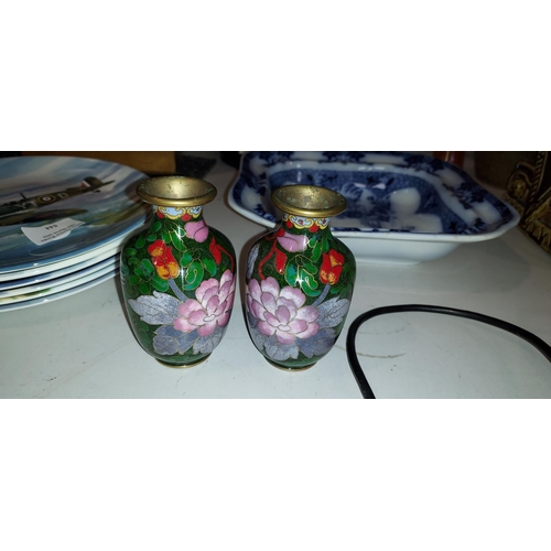 549 - Vintage Pair Of Small Cloisonne Vases