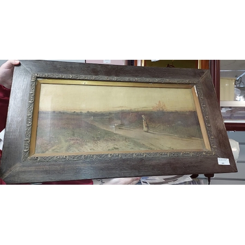 409 - Framed Vintage Oil On Board Of 2 Lady's In Country With Slight Damage To Canvas