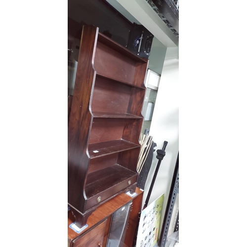 52 - 4 Tier Waterfall Mahogany Bookcase, With Drawer, Slight Damage To Beading