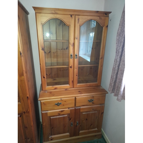 705 - Pine Glazed Display Case on Cupboard