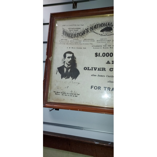 107 - Framed $1000 Reward Poster Print For Train Robbery