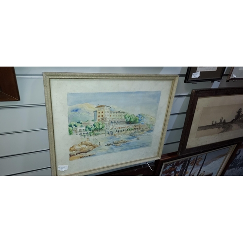 109 - Framed Watercolour Of Hotel Via The Beach Signed A D Albert Perrot