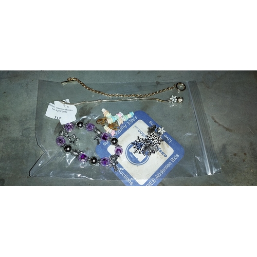 313 - 3 Pairs Of Earrings, 3 Charms Plus 3 Bracelets