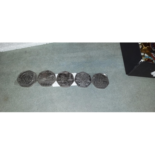 331 - 5 50P Piece Coins 1998, 2002, 2006, 2005