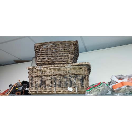 59 - 2 Handled Small Dark Wicker Basket Plus Wicker Hamper