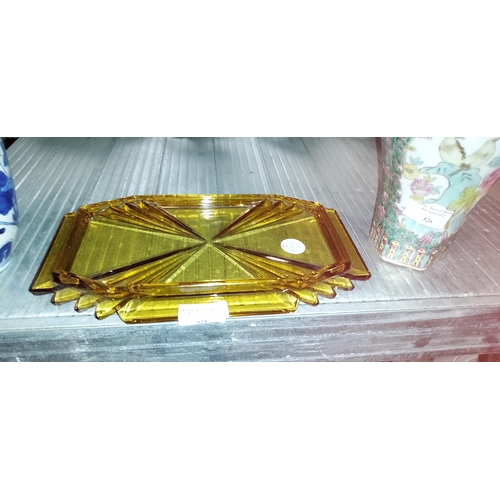 525 - Amber Glass Art Deco Dressing Table Tray