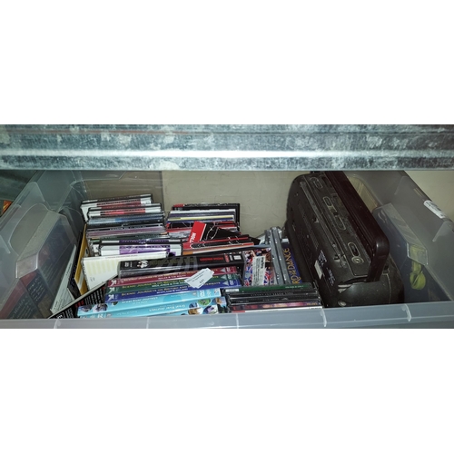 658 - Box Of Cds And Cassettes Plus Hitachi Portable Radio Cassette