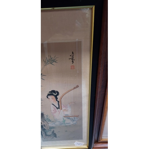 111 - Framed Oriental Silk Watercolour Signed