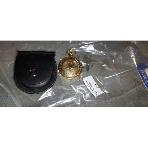 374 - Everite Gold Plated Quartz Pocket Watch With Belt Holder Working When Listed