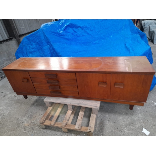 678 - Retro Teak Sideboard In Need Of Some T L C Front Legs Have Been Cut Down , Holes To Side