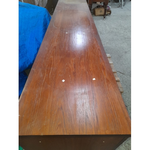 678 - Retro Teak Sideboard In Need Of Some T L C Front Legs Have Been Cut Down , Holes To Side