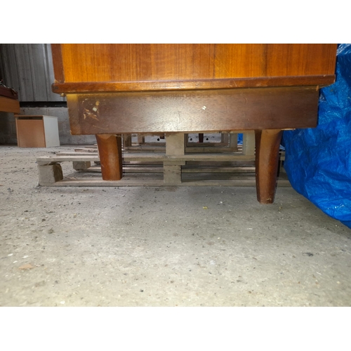 678 - Retro Teak Sideboard In Need Of Some T L C Front Legs Have Been Cut Down , Holes To Side