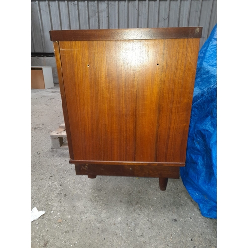 678 - Retro Teak Sideboard In Need Of Some T L C Front Legs Have Been Cut Down , Holes To Side