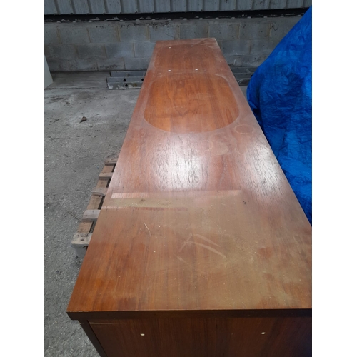 678 - Retro Teak Sideboard In Need Of Some T L C Front Legs Have Been Cut Down , Holes To Side