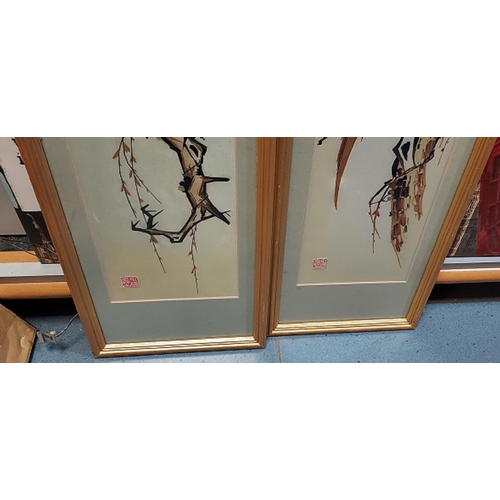 101 - Pair Of Oriental Bird Embroideries Signed