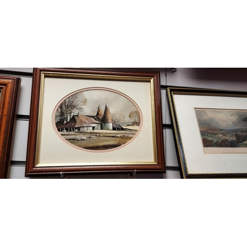 102 - 4 Small Framed Engravings. 3 Are Oast Houses, 1 Is Farming Scene