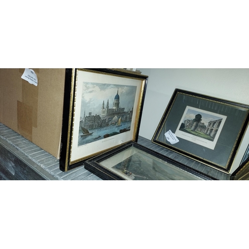 185 - 4 Very Small Framed Etchings Of Landmarks