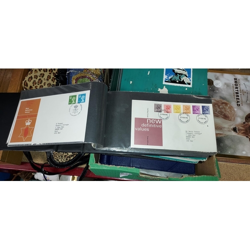 197 - Box Containing Various Stamps, Albums And PHQ Cards