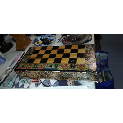 542 - China Chess Set In Wooden Box, Missing 9 Pieces