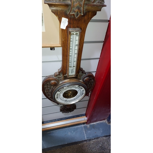 123 - Antique Aneroid Barometer 920Mm High. No Glass.