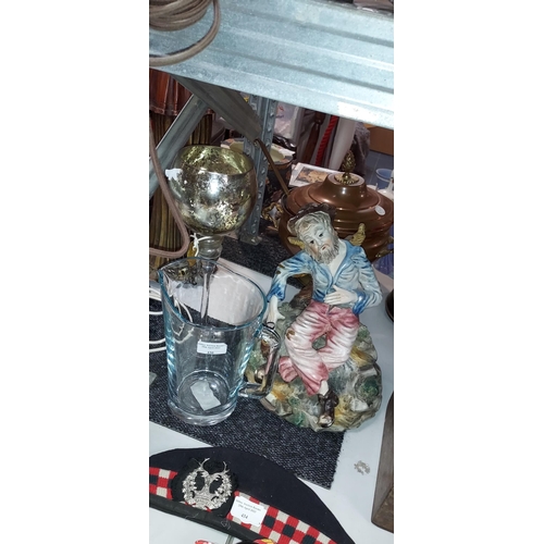 430 - 2 Glass Items Plus Capodimonte Drunken Man Ornament A/F