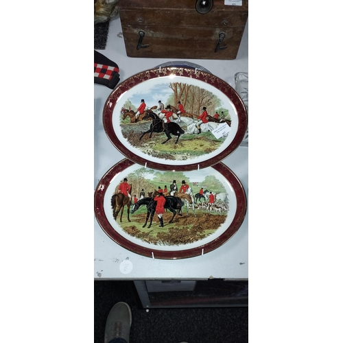 437 - 2 Hunting Scene Serving Plates