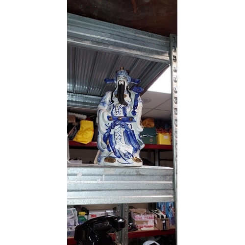 508 - China Oriental Blue And White Figure. Has Been Re-Glued On Left Head Piece