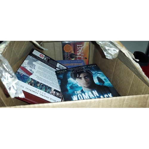 147 - Box Of Dvd'S Including Blu-Rays Plus Bush Digital A/F Digital Red Camcorder In Bag