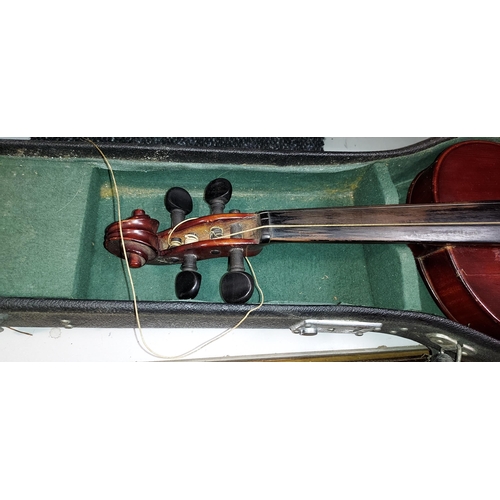 413 - Signed Italian Violin With Bow, In Case. Signed Antonio Lechi. Needs Restringing. Possible Repairs B... 