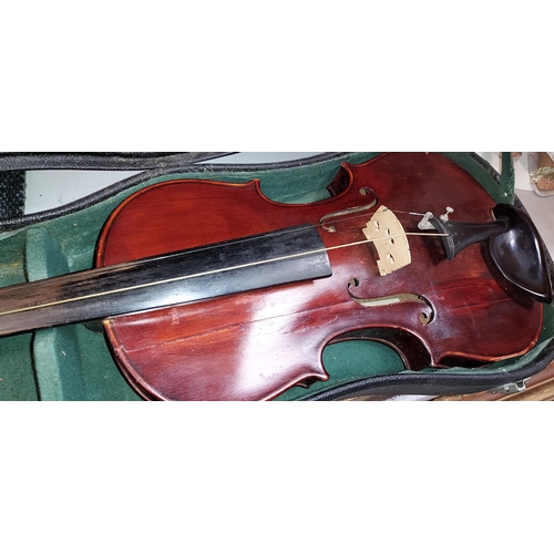 413 - Signed Italian Violin With Bow, In Case. Signed Antonio Lechi. Needs Restringing. Possible Repairs B... 