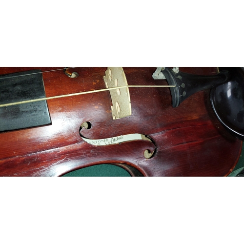 413 - Signed Italian Violin With Bow, In Case. Signed Antonio Lechi. Needs Restringing. Possible Repairs B... 