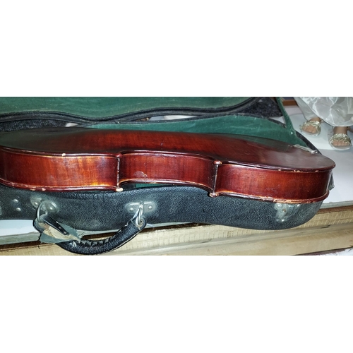 413 - Signed Italian Violin With Bow, In Case. Signed Antonio Lechi. Needs Restringing. Possible Repairs B... 