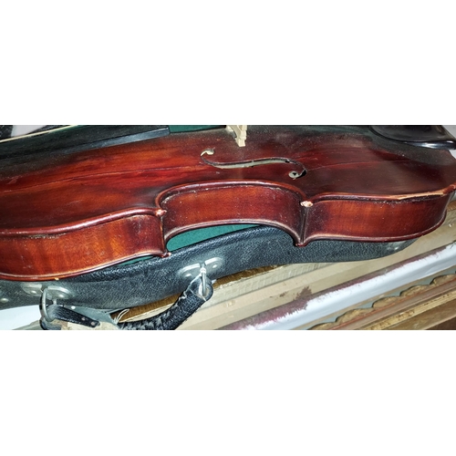 413 - Signed Italian Violin With Bow, In Case. Signed Antonio Lechi. Needs Restringing. Possible Repairs B... 