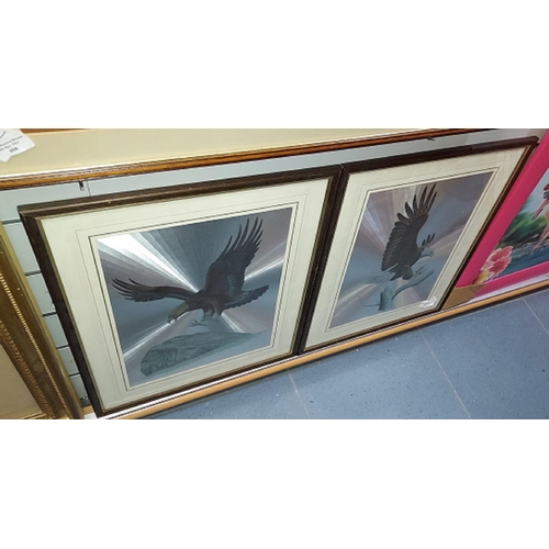 109 - Pair Of Eagle Foil Pictures In Frames