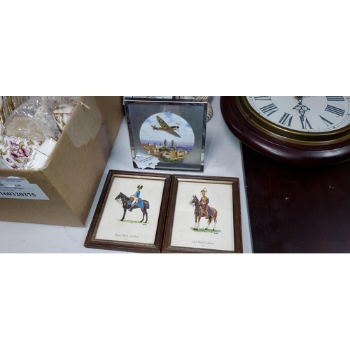 455 - Pair Of Small Framed Soldiers On Horses Plus Small Framed Spitfire Picture