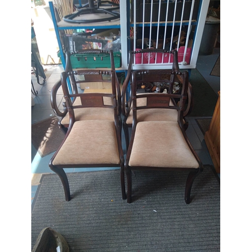 76 - Set Of 6 Reproduction Regency Style Dining Chairs With Brass Inlay