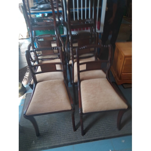 76 - Set Of 6 Reproduction Regency Style Dining Chairs With Brass Inlay