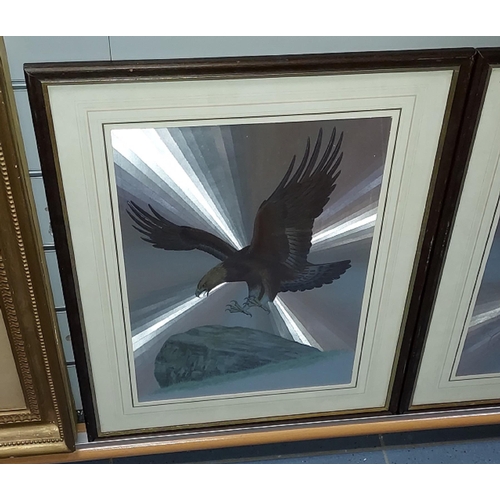 109 - Pair Of Eagle Foil Pictures In Frames