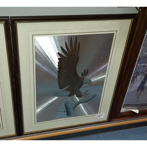 109 - Pair Of Eagle Foil Pictures In Frames