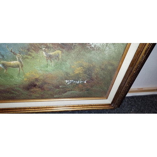 657 - Large Gilt Framed Oil On Board Of A Forest Scene Signed R Danford