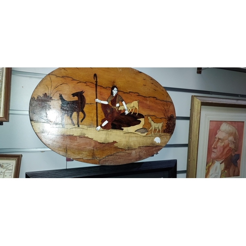 106 - Oval Wooden Inlaid Wall Plaque