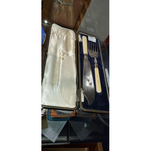 258 - Silver Ferrelled Fish Knife And Fork In Case