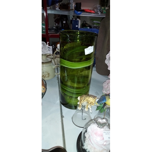 503 - Green Glass Spiral Patterned Vase