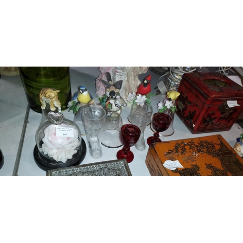 505 - 6 Glass Bells With Animals To Top Plus 4 Red Cranberry Glasses 2 Wellington Boot Glasses Plus A Rose... 